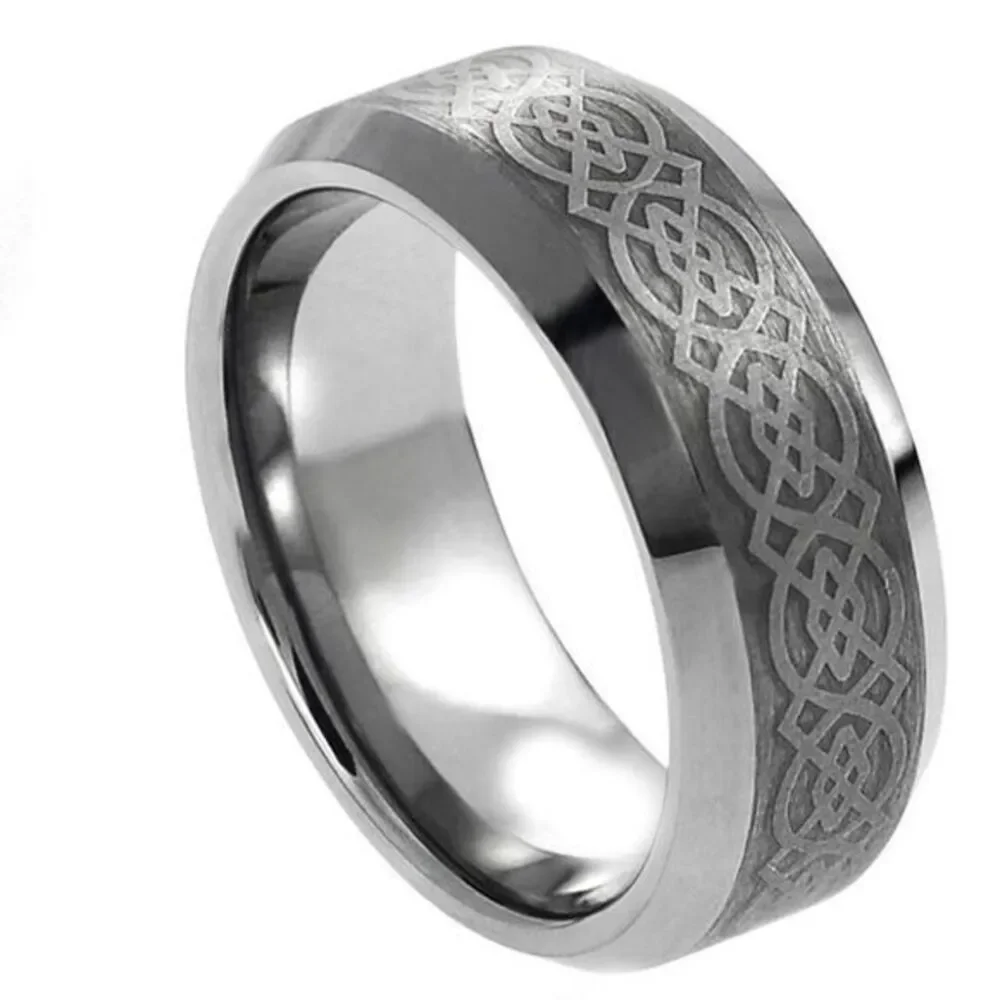 8mm Flat Celtic Dragon men's Tungsten Band Ring